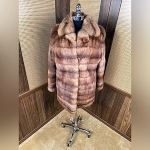 VINTAGE DENNIS BASSO DESIGNER HORIZONTAL PELT RUSSIAN SABLE FUR COAT JACKET 4-6